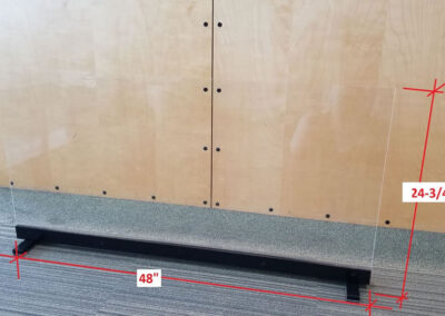 Portable sneeze guards: 4 feet wide by 24 3/4 inches tall; custom sizes also available.